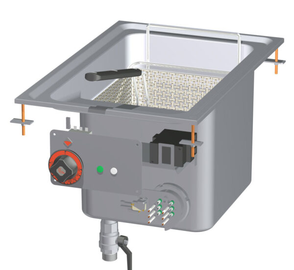 FRIGGITRICE TRIFASE LT. 18 Vasca cm. 31x34x33h - 1 cesto cm. 28x29x15h - Filtro e coperchio vasca. Produzione patate: 15 kg/h