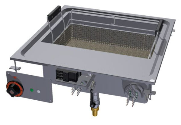 FRIGGITRICE TRIFASE lt. 23 Vasca cm. 50x35x22h - Cesto cm. 46x30x10h - Filtro e coperchio vasca.