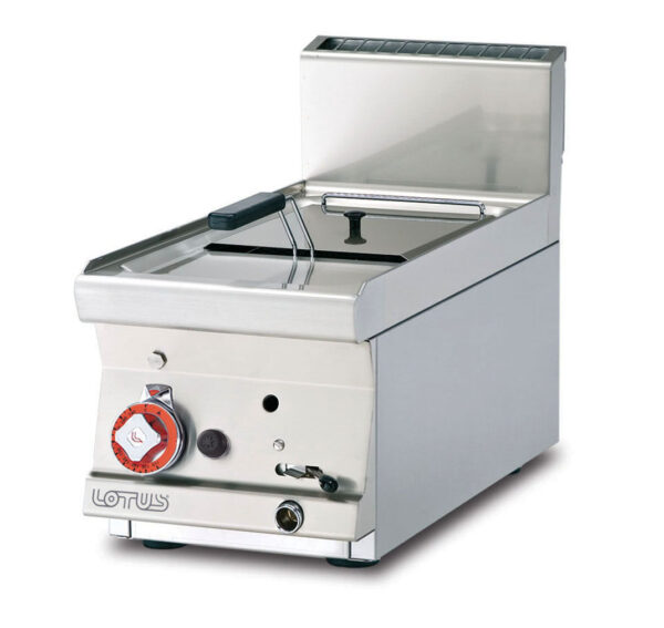 Friggitrice a gas - Vasca Lt. 8 cm. 22x27,5x22h - Con filtro e coperchio - cesto 20x24x9h - Produzione patate: 8 kg/h