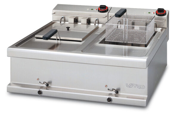 FRIGGITRICE LT. 10+10 TRIFASE 2 vasche cm. 29x32,5x20h - 2 cesti cm.26x27x11h - Produzione patate 20 kg/h