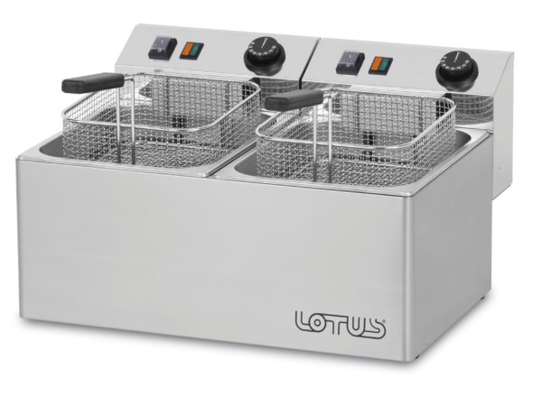 FRIGGITRICE LT. 7+7 MONOFASE 2 cestini cm. 21x23,5x10h - Produzione patate 14 kg/h