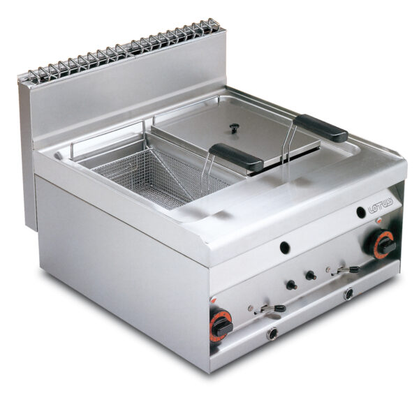 FRIGGITRICE GAS - 2 vasche lt. 10 cm.22x35x25h 2 cesti cm. 20x30x10h - Produzione patate: 20 kg/h