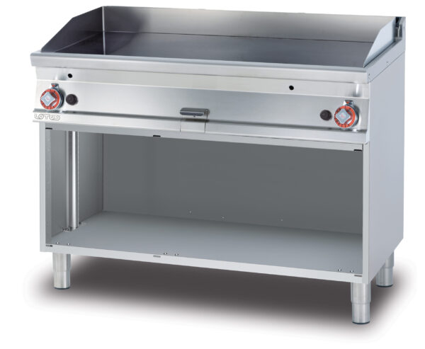 Fry-top gas liscio, su mobile a giorno, piastra cm.116x51 - 2 zone di cottura (inclusa 1 testata chiusura piano mod.TPA-7)
