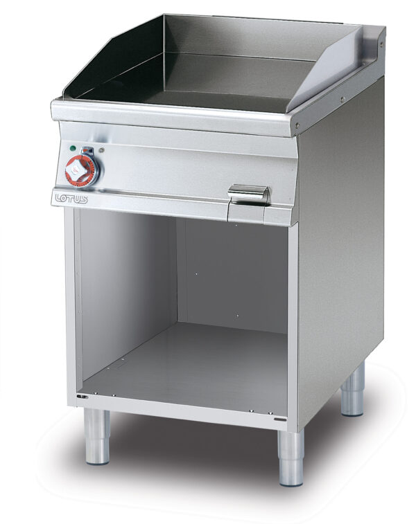 Fry-top elettrico liscio CROMO LUCIDO, su mobile a giorno, piastra cm.56x51 (inclusa 1 testata chiusura piano mod.TPA-7)
