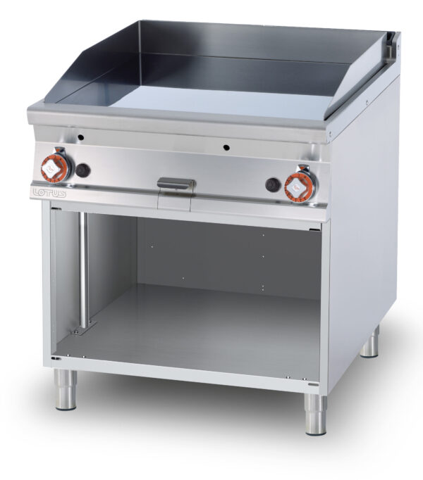 Fry-top gas liscio, su mobile a giorno, piastra cm.76x68 - 2 zone di cottura (inclusa 1 testata chiusura piano mod.TPA-9)