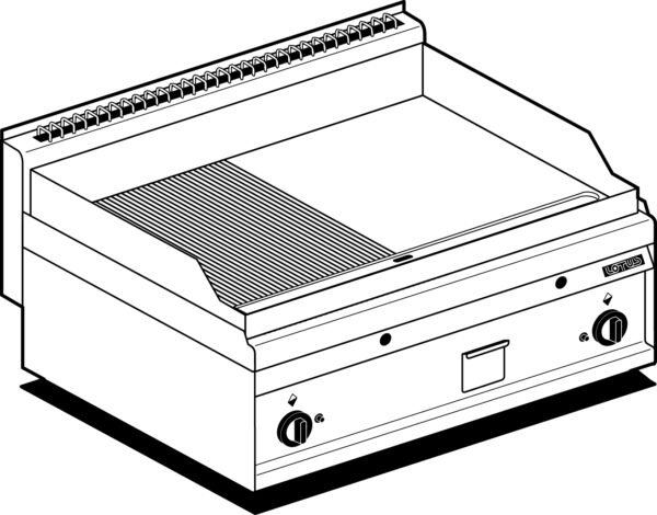Fry-top gas 1/2 rigato + 1/2 liscio cromato SUPERCHROME (Moca Approved, piastra cm.75,5x55 - 2 zone di cottura