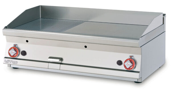 Fry-top gas 2/5 rigato + 3/5 liscio cromato SUPERCHROME (Moca Approved), piastra cm.99,5x45 - 2 zone di cottura