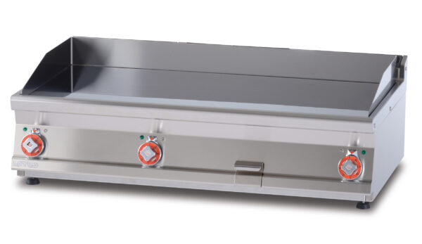 Fry-top elettrico liscio cromato SUPERCHROME (Moca Approved), piastra cm.116x51 - 3 zone di cottura (inclusa 1 testata chiusura piano mod.TPA-7)