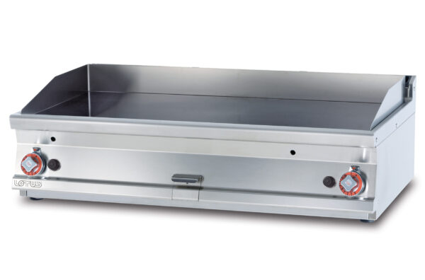 Fry-top gas liscio cromato SUPERCHROME (Moca Approved), piastra cm.116x51 - 2 zone di cottura (inclusa 1 testata chiusura piano mod.TPA-7)