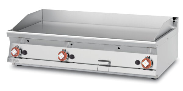 Fry-top gas liscio cromato SUPERCHROME (Moca Approved), piastra cm.116x51 - 3 zone di cottura (inclusa 1 testata chiusura piano mod.TPA-7)