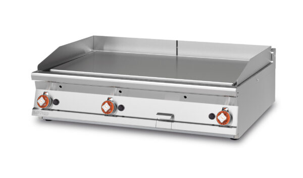 Fry-top gas liscio cromato SUPERCHROME (Moca Approved), piastra cm.110,5x65 - 3 zone di cottura (inclusa 1 testata chiusura piano mod.TPA-9)