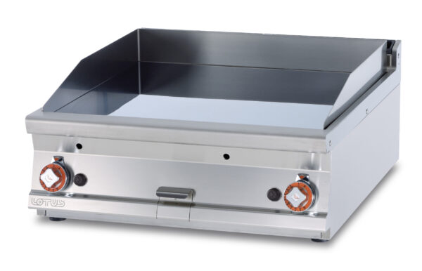 Fry-top gas liscio, piastra cm.76x68 - 2 zone di cottura (inclusa 1 testata chiusura piano mod.TPA-9)