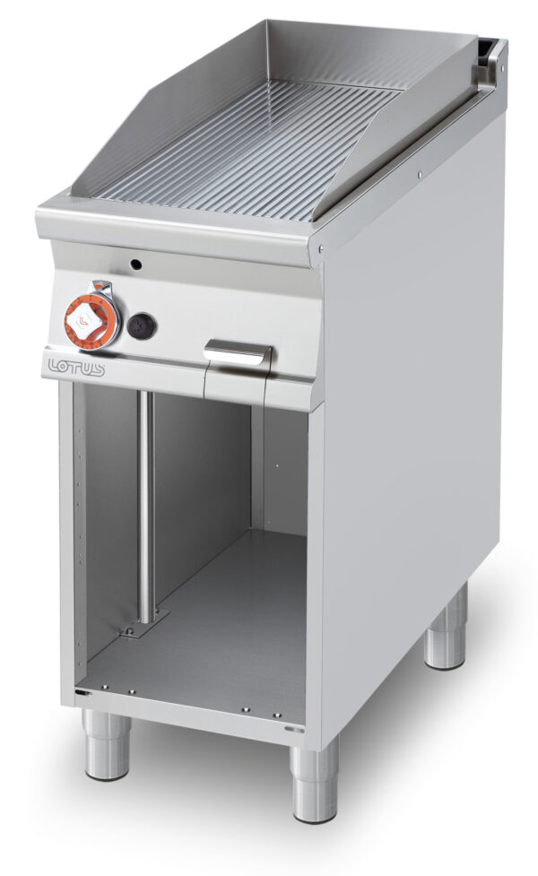 Fry-top gas rigato, su mobile a giorno, piastra cm.36x68 (inclusa 1 testata chiusura piano mod.TPA-9)