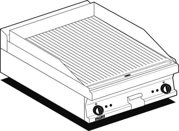 Fry-top elettrico rigato, piastra cm.59,5x45 - 2 zone di cottura