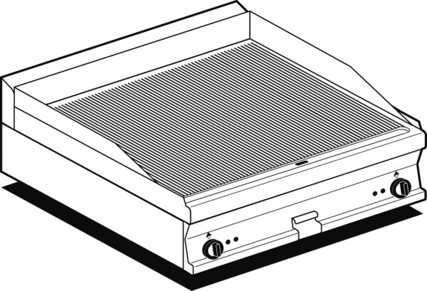 Fry-top elettrico rigato, piastra cm.76x51 - 2 zone di cottura (inclusa 1 testata chiusura piano mod.TPA-7)