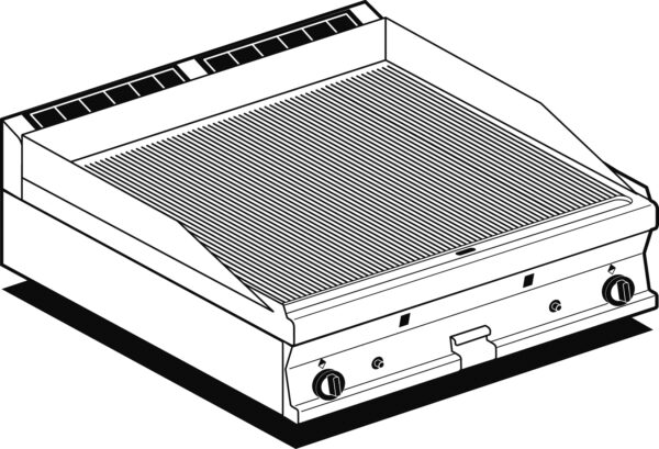 Fry-top gas rigato cromato SUPERCHROME (Moca Approved), piastra cm.76x51 - 2 zone di cottura (inclusa 1 testata chiusura piano mod.TPA-7)