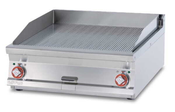 Fry-top elettrico rigato, piastra cm.76x68 - 2 zone di cottura (inclusa 1 testata chiusura piano mod.TPA-9)