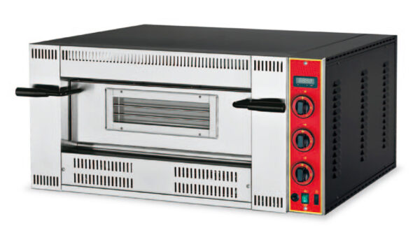 FORNO PIZZA A GAS, piano di cottura in pietra refrattaria, regolazione della temperatura con termoregolatore digitale 50÷500 °C, 1 camera cm.62x62x15,5h con capacità 4 pizze Ø30cm.