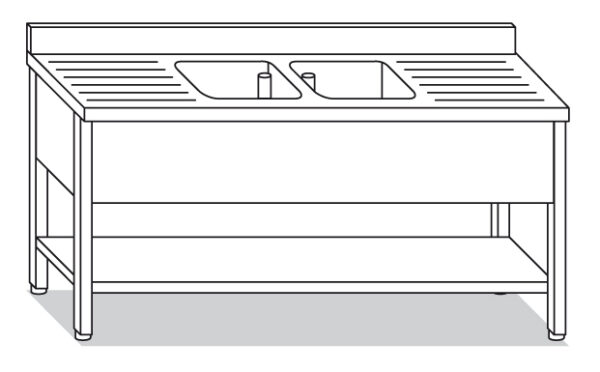 LAVELLO con 2 vasche cm.40x50x25h e 2 gocciolatoi, alzatina e ripiano di fondo