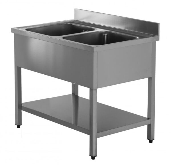 LAVELLO con 2 vasche cm.50x50x30h, alzatina e ripiano di fondo