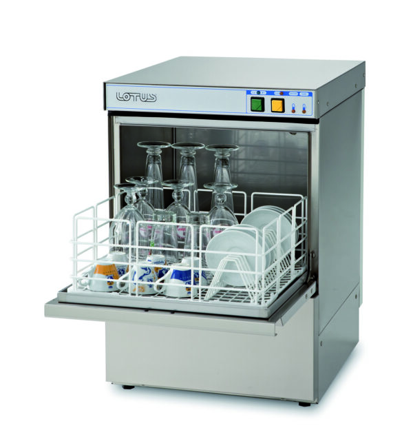 LAVABICCHIERI PARETE SINGOLA - vasca con angoli arrotondati, funzionamento completamente automatico a tasti elettromeccanici, microinterruttore magnetico per arresto funzionamento in caso di apertura porta - Cesto cm.40x40 - altezza utile lavaggio cm.28 -