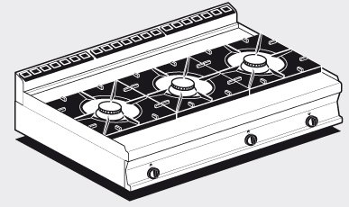 PIANO COTTURA GAS 3 fuochi (inclusa 1 testata chiusura piano mod.TPA-7)