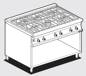 PIANO COTTURA ACQUA SU MOBILE A GIORNO 6 fuochi - Rubinetto carico acqua, sfioratore (inclusa 1 testata chiusura piano mod.TPA-7)
