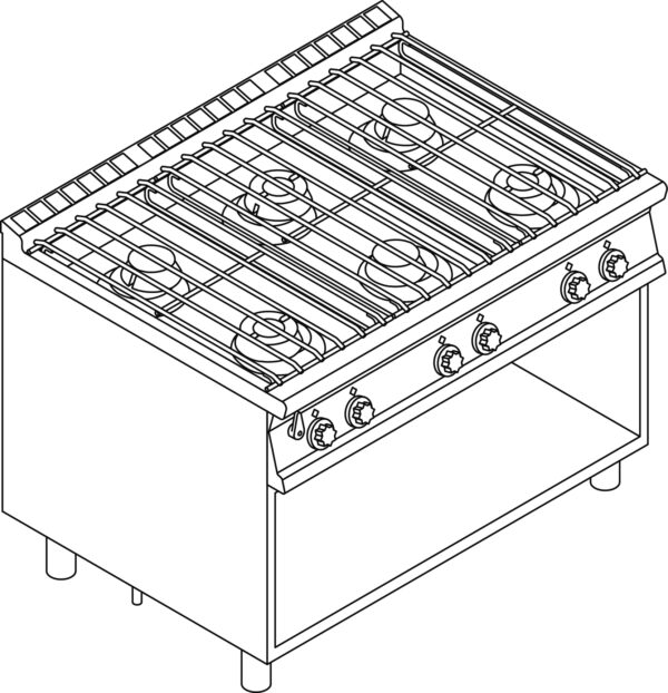 PIANO COTTURA ACQUA SU MOBILE A GIORNO 6 fuochi - Rubinetto carico acqua, sfioratore (inclusa 1 testata chiusura piano mod.TPA-9)
