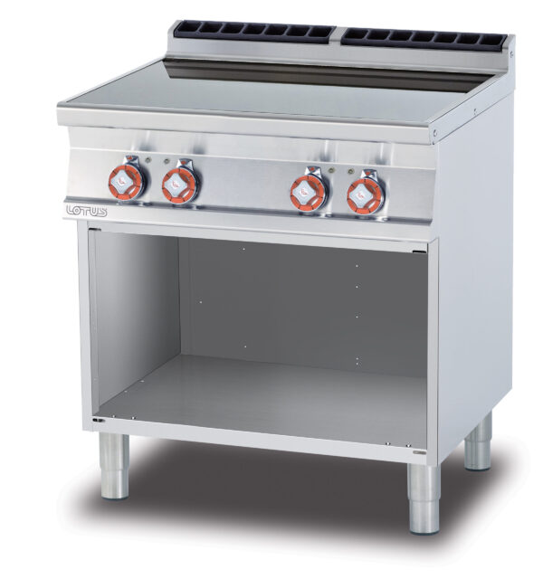 PIANO COTTURA VETROCERAMICA TRIFASE su mobile a giorno -  N. 4 zone - vetro cm. 75x57 (inclusa 1 testata chiusura piano mod.TPA-7)