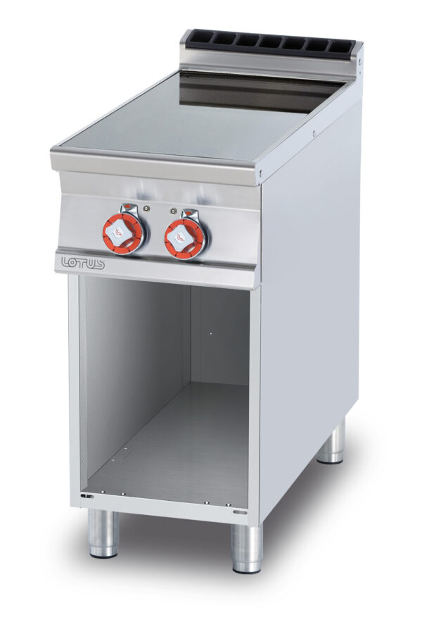 PIANO COTTURA VETROCERAMICA TRIFASE su mobile a giorno -  N. 2 zone - vetro cm.35x77 (inclusa 1 testata chiusura piano mod.TPA-9)