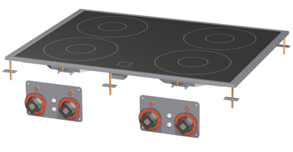 PIANO COTTURA VETROCERAMICA TRIFASE -  N. 4 zone - vetro cm.75x57