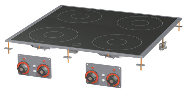 PIANO COTTURA VETROCERAMICA TRIFASE -  N. 4 zone - vetro cm.75x77