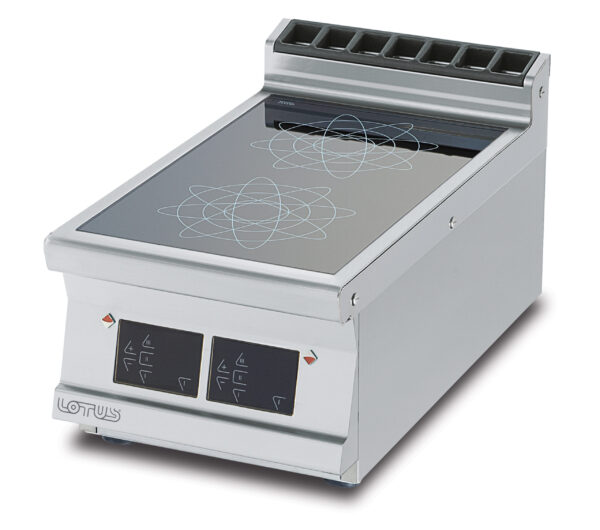 PIANO COTTURA INDUZIONE TRIFASE -  N. 2 zone - Vetro cm.35x57 (non posizionare su forni o cassettiere) - comandi digitali (inclusa 1 testata chiusura piano mod.TPA-7)