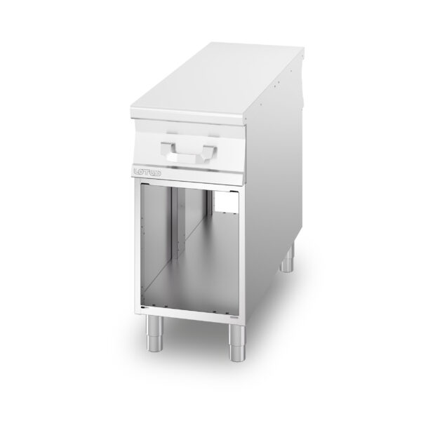 PIANO LAVORO PASSANTE SU MOBILE A GIORNO,  2 cassetti con 2 bacinelle GN-2/3 cm.15h inox (inclusa 1 testata chiusura piano mod.TPA-11)