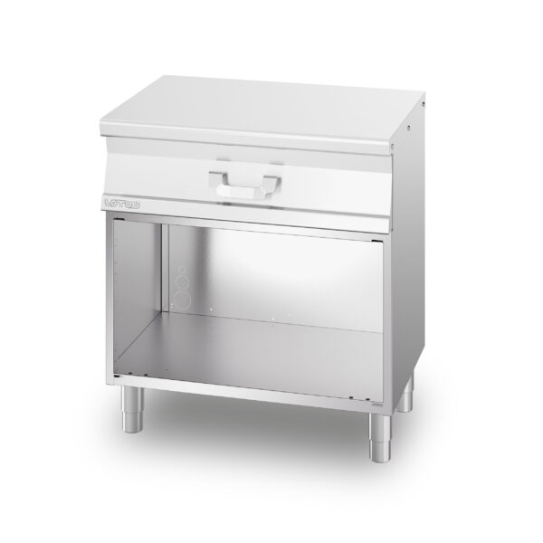 PIANO LAVORO SU MOBILE A GIORNO, cassetto con 1 bacinella GN-1/1 e 1 bacinella GN-1/3 cm.15h inox (inclusa 1 testata chiusura piano mod.TPA-55)