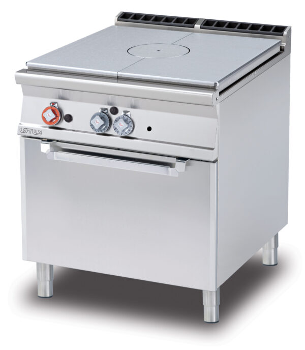 TUTTA PIASTRA SU FORNO GAS statico cm. 67x73x34h, temp: 150÷300°C, con 1 griglia cm.65x71 GN2/1 - Piastra cm 79x73 (inclusa 1 testata chiusura piano mod.TPC-9)